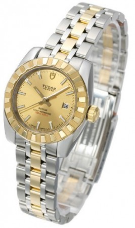 AAA Repliche Tudor Classic Date Champagne Dial Steel Yellow Gold Strap Orologio Donna 22013-1