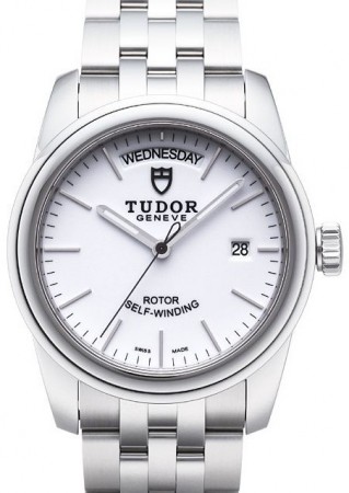 AAA Repliche Tudor Glamour Date Day quadrante bianco cinturino in acciaio orologio da uomo 56000-4
