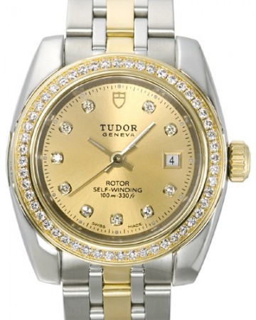 AAA Repliche Tudor Classic Date Champagne Dial Orologio da donna con cinturino in oro giallo 22023-1