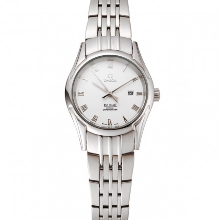 Omega De Ville Ladies quadrante bianco cassa e bracciale in acciaio inossidabile con numeri romani 1453792