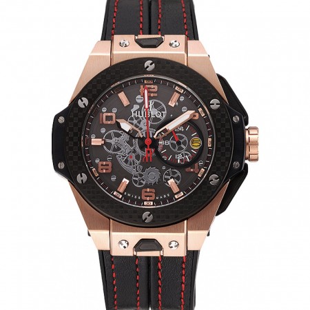 Hublot Big Bang Ferrari quadrante argento lunetta in carbonio cassa in oro cinturino in pelle nera 622.769