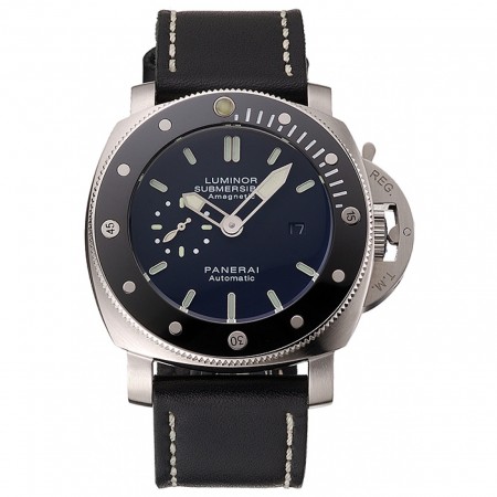 Panerai Luminor sommergibile quadrante nero cassa in acciaio inossidabile lunetta nera cinturino in pelle nera