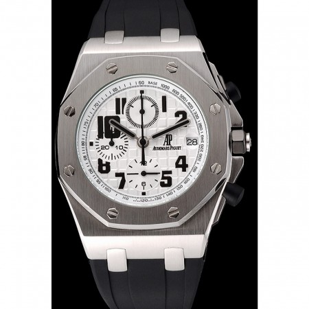 Audemars Piguet Royal Oak Offshore quadrante bianco Cassa in acciaio inossidabile Cinturino in caucciù nero