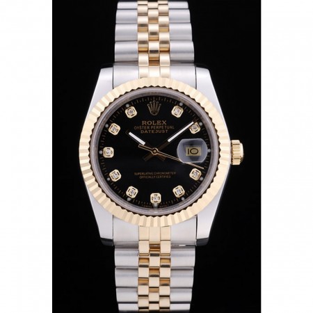 Rolex Datejust quadrante nero diamanti lunetta a coste 7453