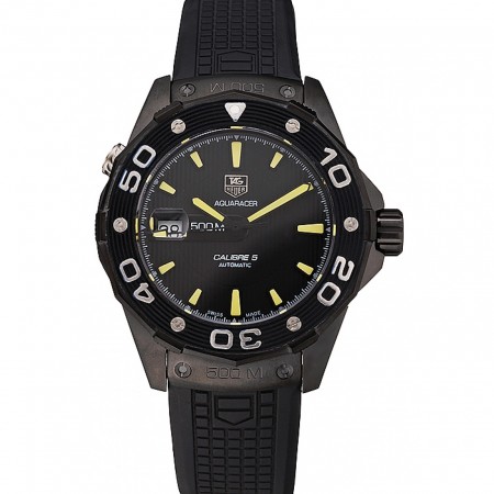 Swiss Tag Heuer Aquaracer Calibre 5 quadrante nero lunetta nera cassa nera cinturino in caucciù nero