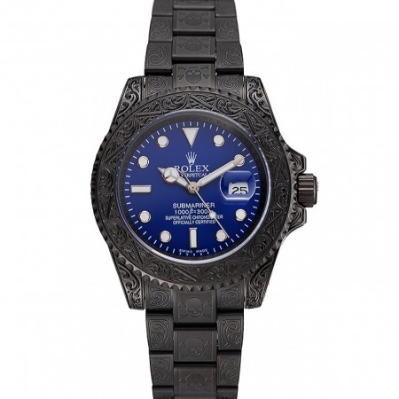 Swiss Rolex Submariner Skull Limited Edition quadrante blu All Black Cassa e bracciale 1454084