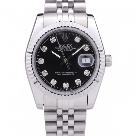 Rolex Datejust quadrante nero con diamanti a coste lunetta 7458