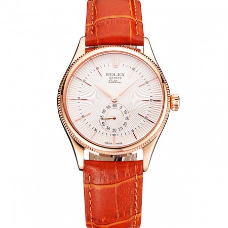 Svizzero Rolex Cellini quadrante bianco cassa in oro rosa cinturino in pelle marrone chiaro