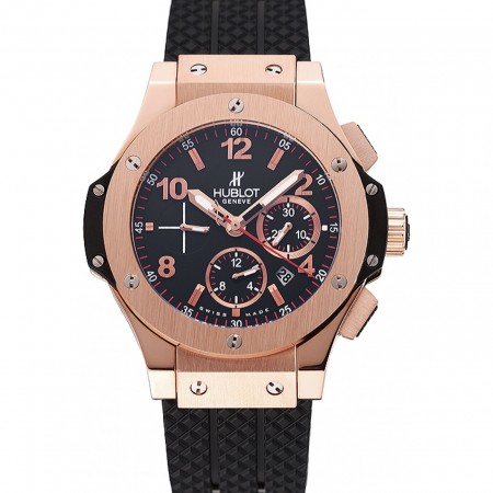 Swiss Hublot Big Bang quadrante nero cassa in oro rosa Bracciale in gomma nera 1453898