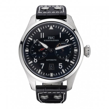 Bracciale IWC Big Pilot Top Gun 7 giorni quadrante nero in pelle nera