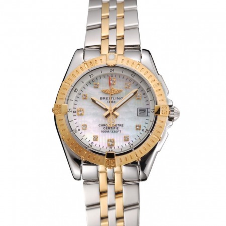 Breitling Colt Lady Pearl Dial Diamond Hour Marks Lunetta in oro Cassa in acciaio inossidabile Bracciale bicolore
