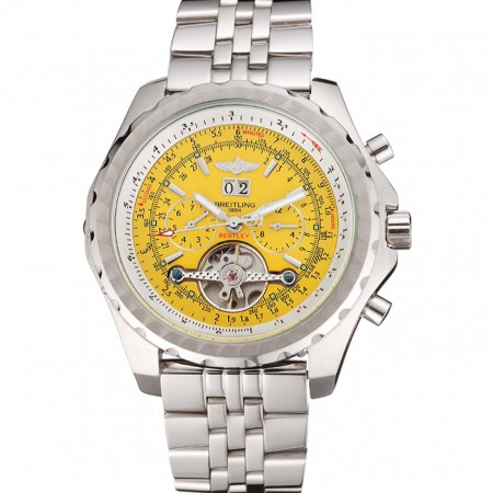 Breitling Bentley Mulliner Tourbillon quadrante giallo cassa e bracciale in acciaio inossidabile 622.734