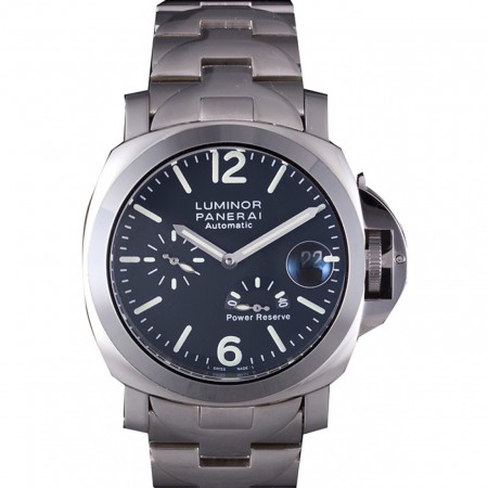 Panerai Luminor Power Reserve quadrante nero bracciale in acciaio inossidabile spazzolato