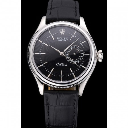 Rolex Cellini quadrante nero cassa in acciaio inossidabile cinturino in pelle nera 622.724