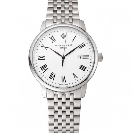 Patek Philippe Calatrava quadrante bianco cassa e bracciale in acciaio inossidabile 1453833