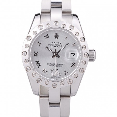 Rolex Datejust Lucidato Argento Diamanti Lunetta Quadrante Argento 7474