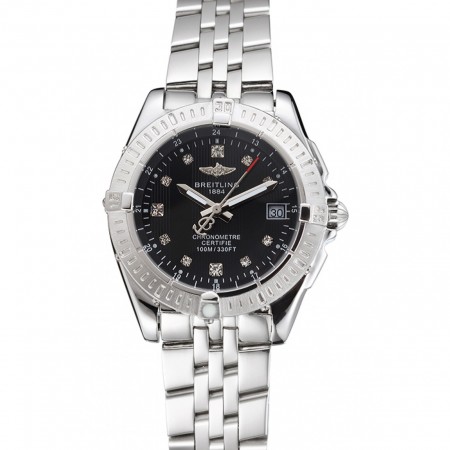 Breitling Colt Lady quadrante nero Diamond Hour Marks acciaio inossidabile cassa e bracciale