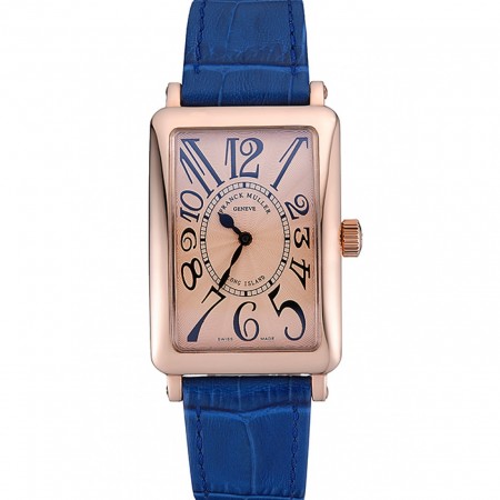 Franck Muller Long Island Classic Gold Dial Cassa in oro Cinturino in pelle blu 622367