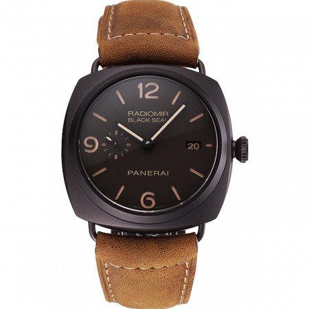 Swiss Panerai Radiomir Black Seal Brown Dial Cinturino in pelle nera cassa nera