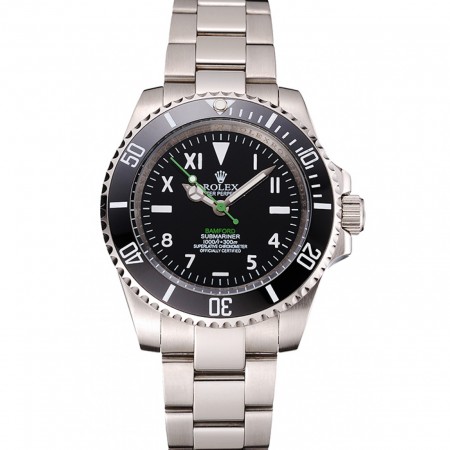 Rolex Bamford Submariner quadrante nero con numeri romani lunetta nera cassa e bracciale in acciaio inossidabile