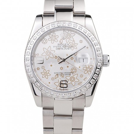 Rolex Datejust acciaio inossidabile lucidato quadrante argento fiori placcato diamante 98081