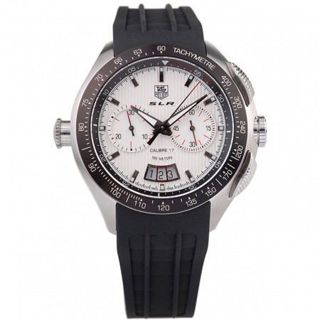 Tag Heuer Swiss SLR tachimetro lunetta cinturino in caucciù nero quadrante bianco