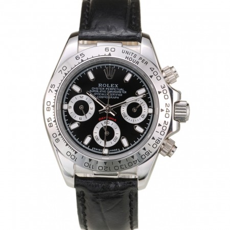 Rolex Daytona Lady Cassa in Acciaio Inossidabile Quadrante Nero Cinturino in Pelle Nero - Tachimetro