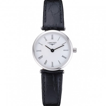 Longines La Grande Classique quadrante bianco cinturino in pelle nera Femme 622128