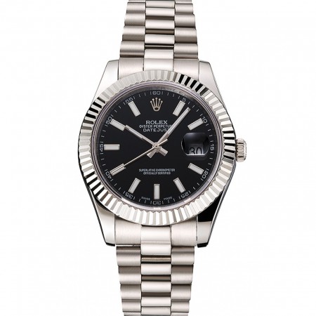 Swiss Rolex Datejust quadrante nero cassa e bracciale in acciaio inossidabile