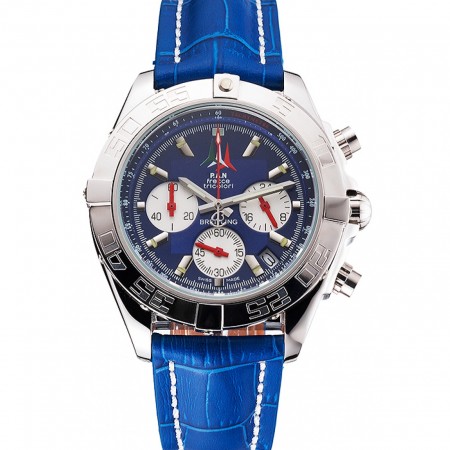 Breitling Chronomat Frecce Tricolori quadrante blu Cassa in acciaio cinturino in pelle blu