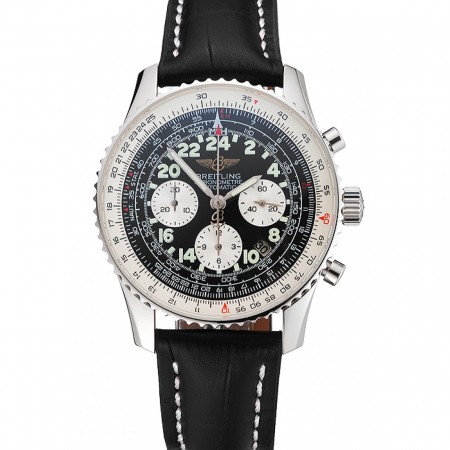 Swiss Breitling Navitimer Cosmonaute Quadrante Nero Cassa in Acciaio Inossidabile Cinturino in Pelle Nero