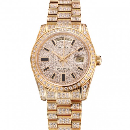 Swiss Rolex Day Date Yellow Gold Full Diamond Pave