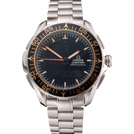 Omega Speedmaster Skywalker X-33 quadrante nero arancione su cassa e bracciale in acciaio inossidabile con lunetta nera