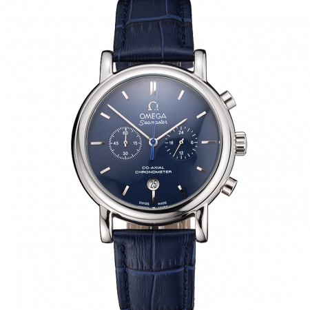 Cronografo Omega Seamaster Vintage quadrante blu cassa in acciaio inossidabile cinturino in pelle blu