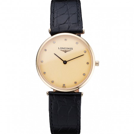 Longines La Grande Classique Quadrante Champagne Cinturino in pelle nera Marcatori con diamanti Homme 622121