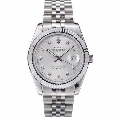 Rolex Swiss DateJust in acciaio inossidabile con quadrante argentato a coste 41996