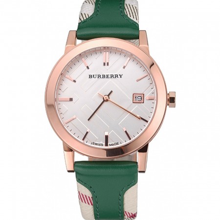 Burberry The City Classico Quadrante Argento Bracciale Verde-622564