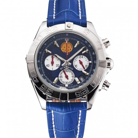 Breitling Chronomat Patrouille De France quadrante blu cassa in acciaio inossidabile cinturino in pelle blu