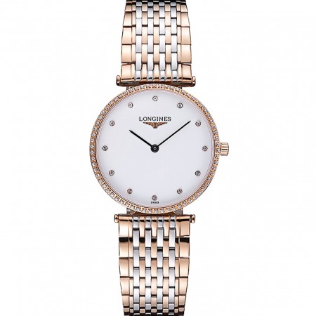 Longines La Grande Classique in oro rosa quadrante bianco con diamanti lunetta Homme 622105