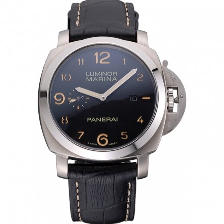 Panerai Luminor Marina 1950 quadrante nero cassa in acciaio spazzolato cinturino in pelle goffrata nera