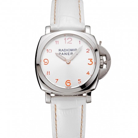 Panerai Radiomir quadrante bianco cassa in acciaio inossidabile cinturino in pelle bianca 1453805