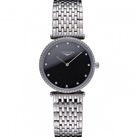 Longines La Grande Classique in acciaio inossidabile con quadrante nero e lunetta con diamanti Homme 622107