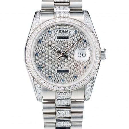 Swiss Rolex Day-Date Diamond Plated Stainless Steel Bracelet Diamond Plated Dial 41986
