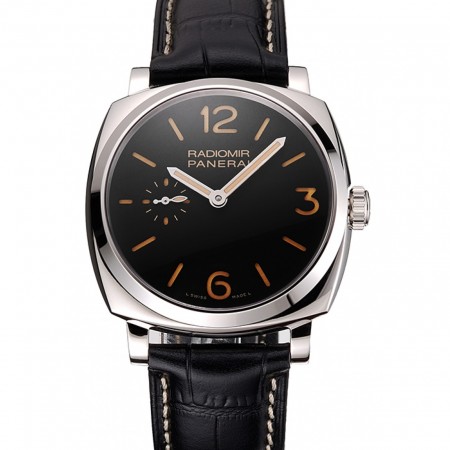 Swiss Panerai Radiomir quadrante nero cassa in acciaio inossidabile cinturino in pelle nera