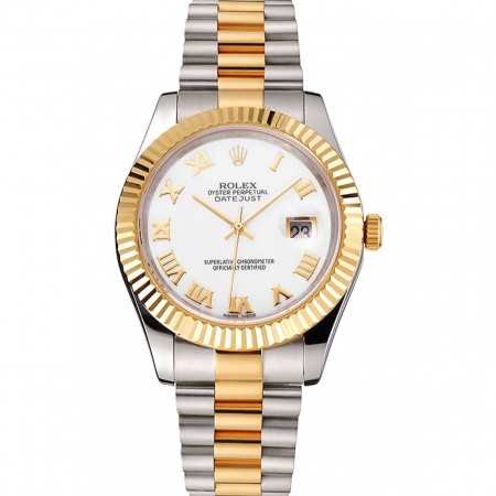 Swiss Rolex Datejust quadrante bianco numeri romani lunetta in oro cassa in acciaio inossidabile bracciale bicolore