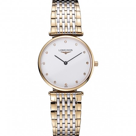 Longines La Grande Classique Two Tone Band Quadrante Bianco Marcatori Diamantati Homme 622101