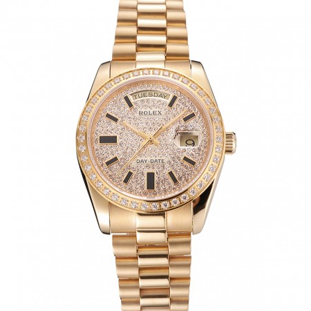 Swiss Rolex Day Date Diamond Pave quadrante e cassa in oro lunetta e bracciale