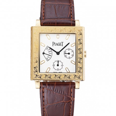 Piaget Emperador Limited Edition quadrante bianco con cassa in oro inciso Bracciale in pelle marrone 1454139