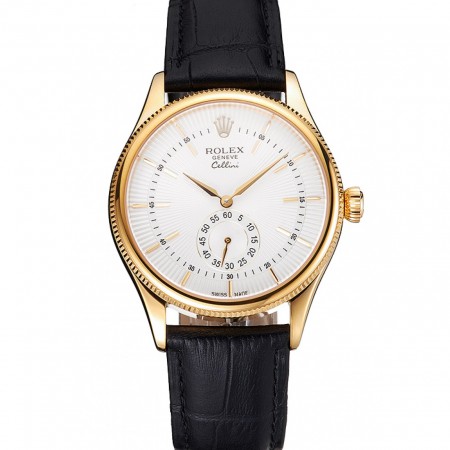 Svizzero Rolex Cellini quadrante bianco cassa in oro cinturino in pelle nera