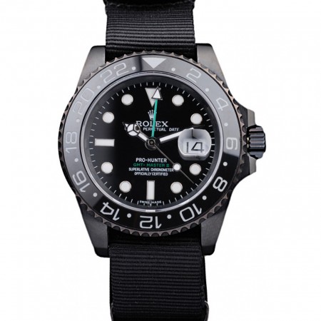 Swiss Rolex GMT Master II Pro Hunter - Cinturino in Tessuto Nero - Quadrante Nero